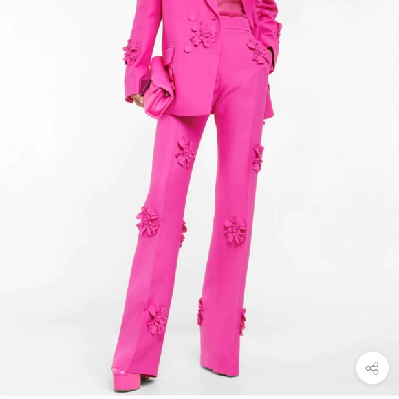 BARBIE PINK FLORAL EMBROIDERED PEAK LAPEL DOUBLE BREASTED XXL BLAZER & L PANTS - Picture 2 of 3